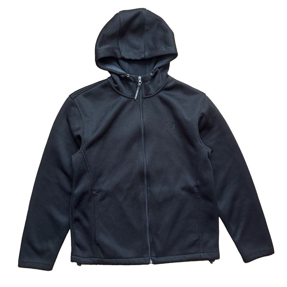 New Balance Mens Size M Full Zip Hooded Jacket Black Fleece Lined
